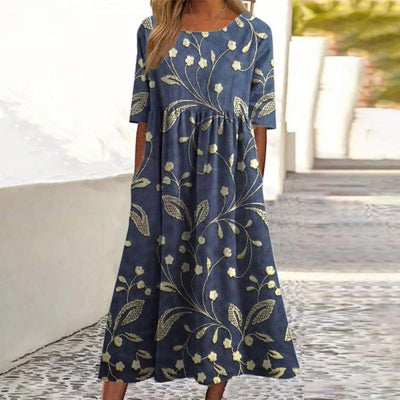 Emilie | Stilfuld Blomstret Midi Kjole
