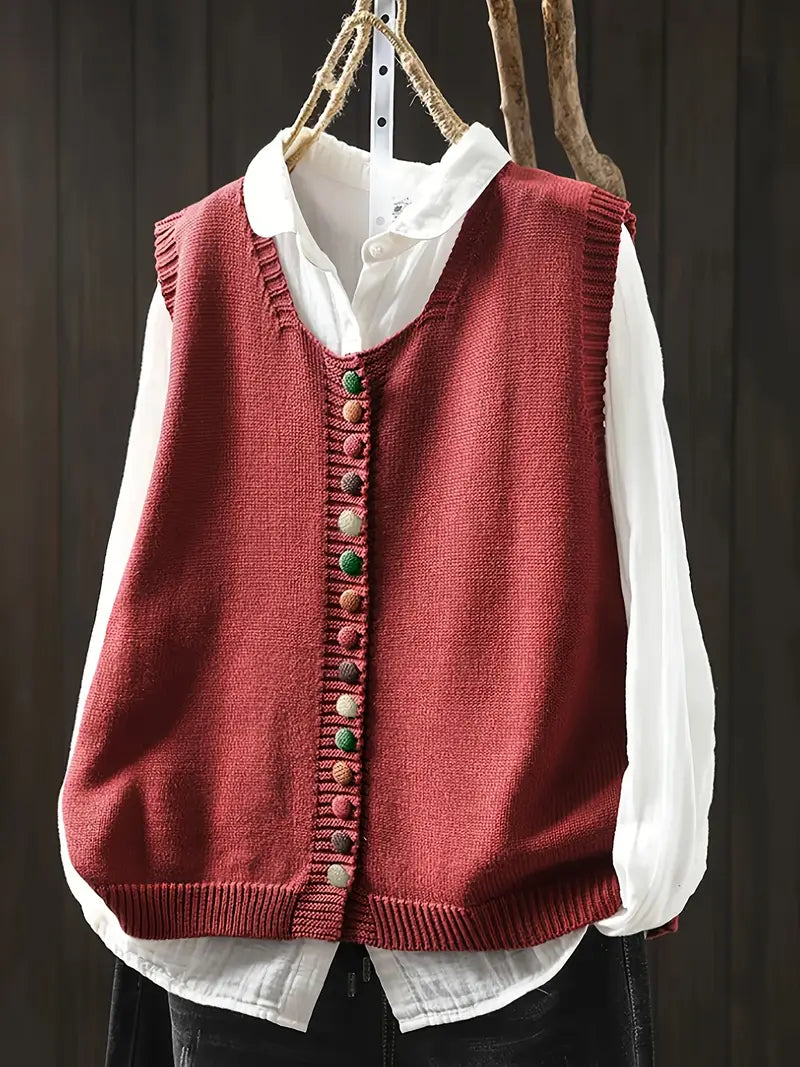Eva | Ærmeløs Strikket Cardigan