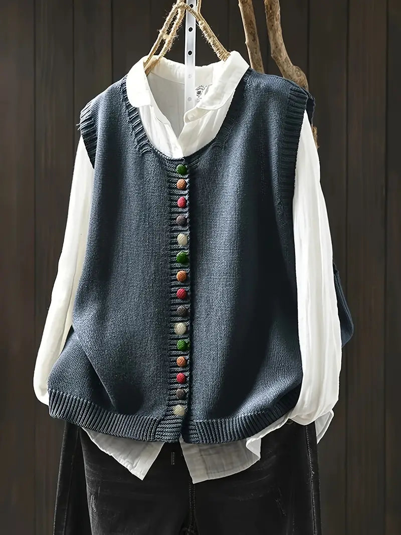 Eva | Ærmeløs Strikket Cardigan