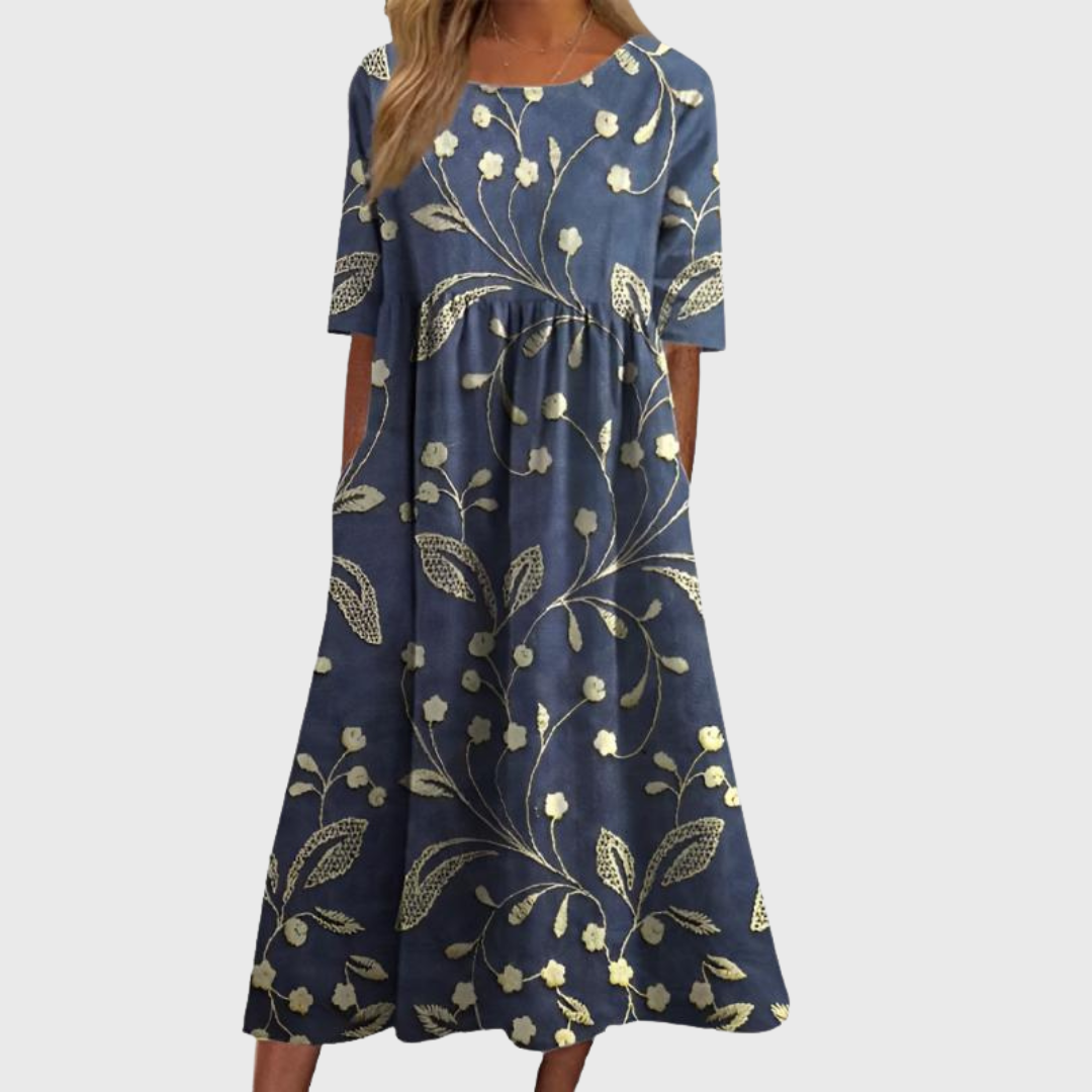 Emilie | Stilfuld Blomstret Midi Kjole